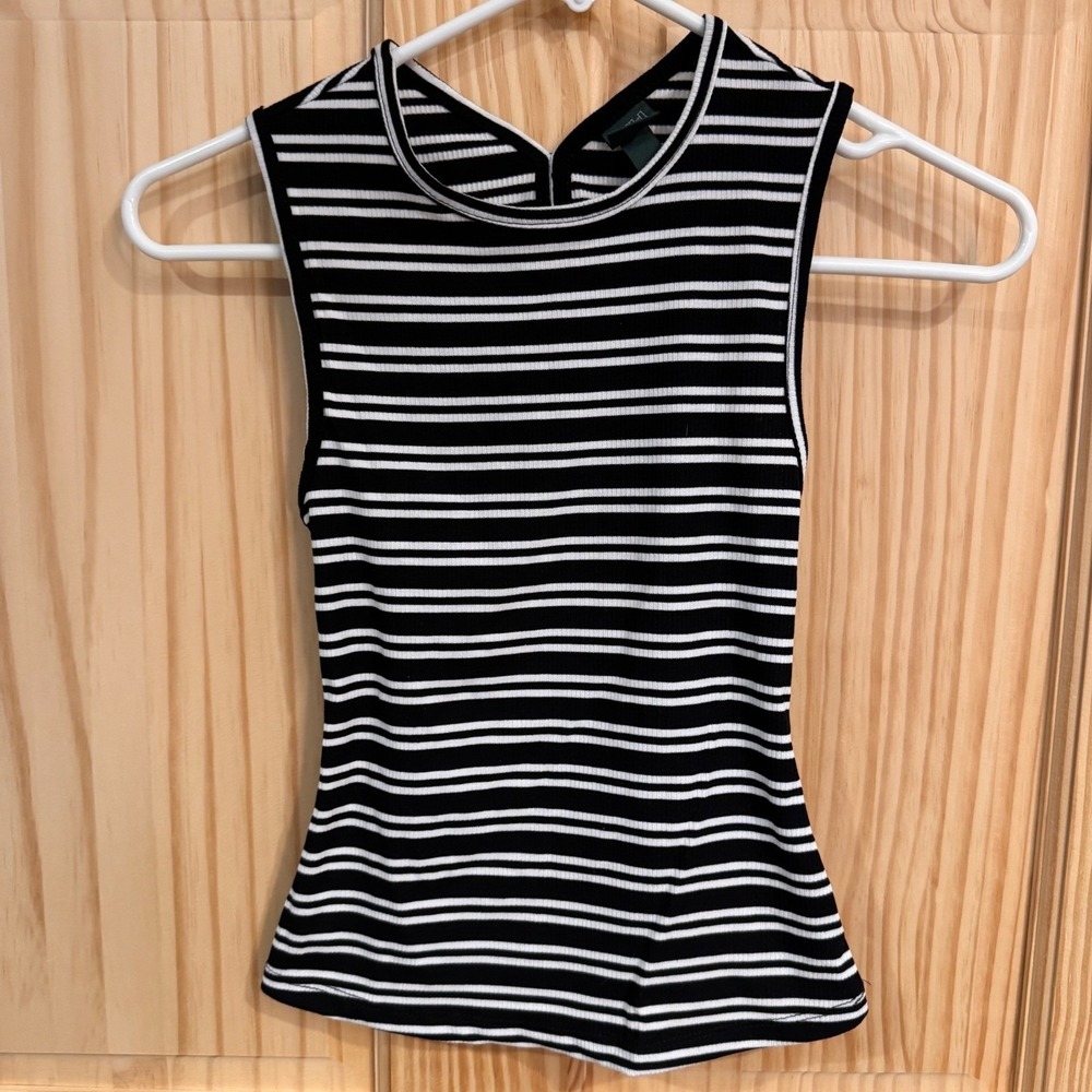 Wild Fable Black White Striped Ribbed Open Back Tank Top XXS NWT